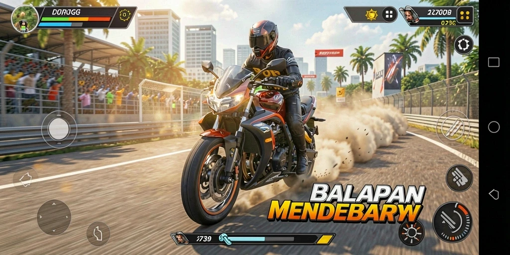 Tampilan aksi seru dari balapan motor dalam 2739.