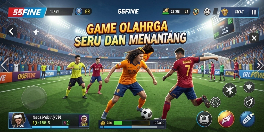 Tampilan gameplay seru dalam 55FIVE yang menampilkan berbagai olahraga.