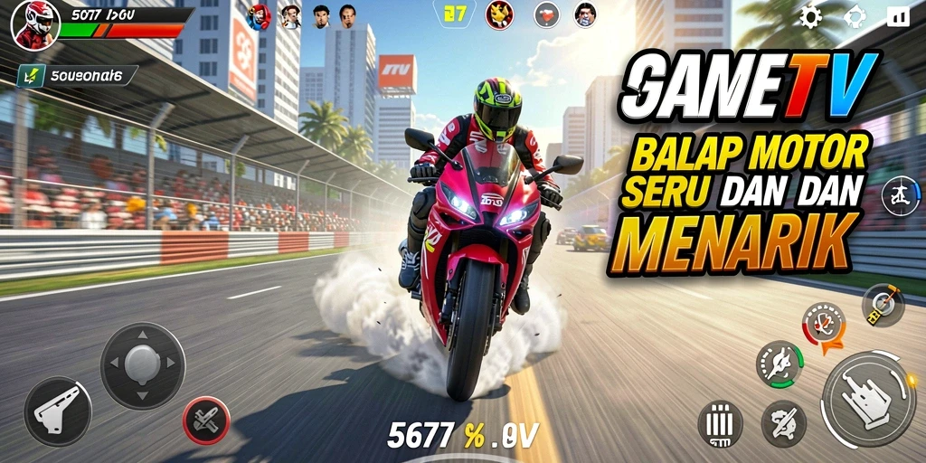 Screenshot gameplay menunjukkan aksi balap motor yang mendebarkan.