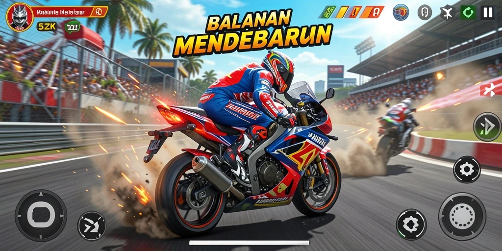 Tampilan gameplay balapan motor yang seru dan mendebarkan di 5ZK.