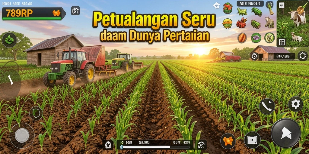Tampilan gameplay 789RP yang menampilkan aktivitas pertanian seru.