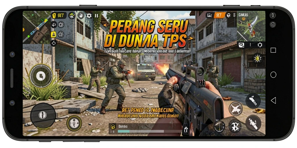 Screenshot menampilkan aksi pertempuran mendebarkan dalam game TPS 9ET.