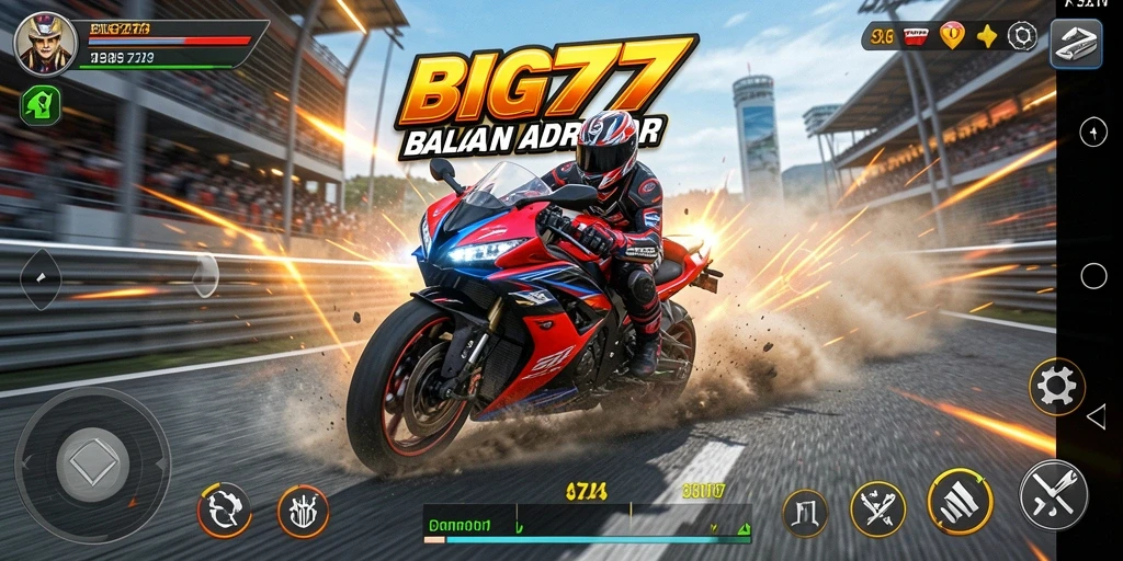 Tampilan gameplay balapan motor yang intens dan penuh aksi.