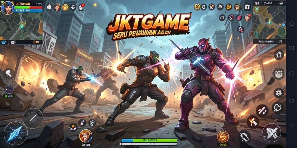Screenshot utama JKTGAME menunjukkan aksi mendebarkan dalam pertarungan.