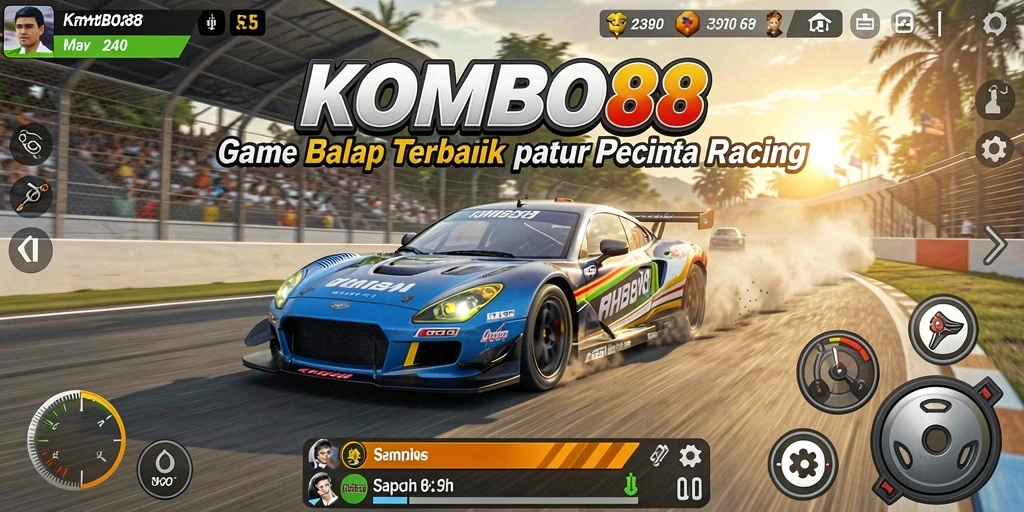 Tangkapan layar <strong>KOMBO88</strong> menunjukkan aksi balap yang intens dan menarik.