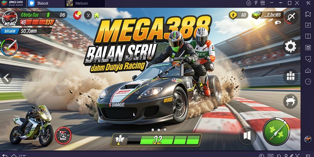 Gameplay Racing seru di MEGA388 dengan grafis menakjubkan.