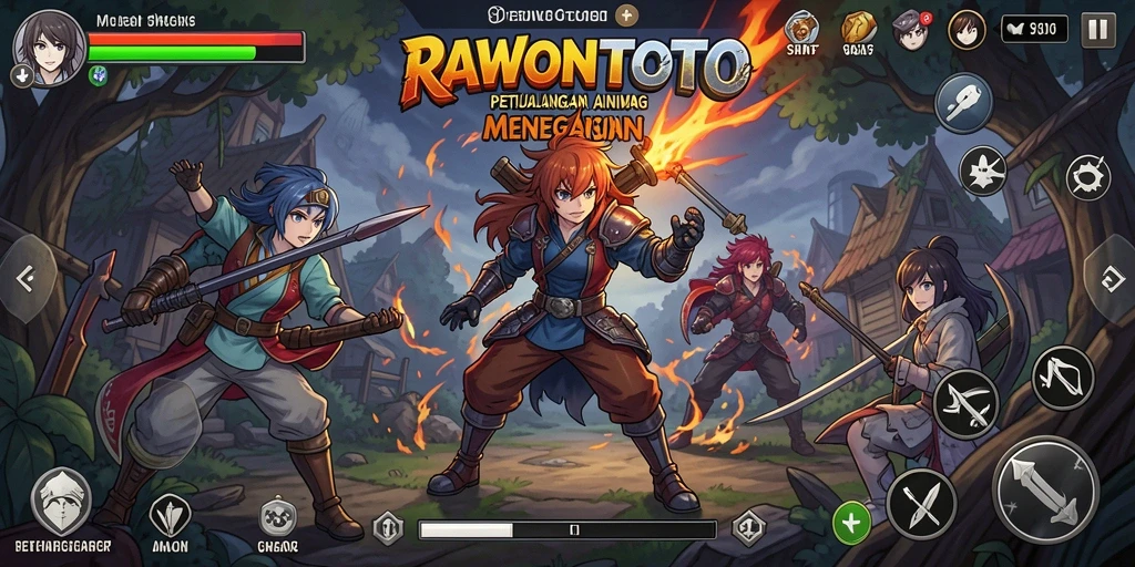 Tampilan gameplay RAWONTOTO yang menampilkan karakter anime dalam aksi
