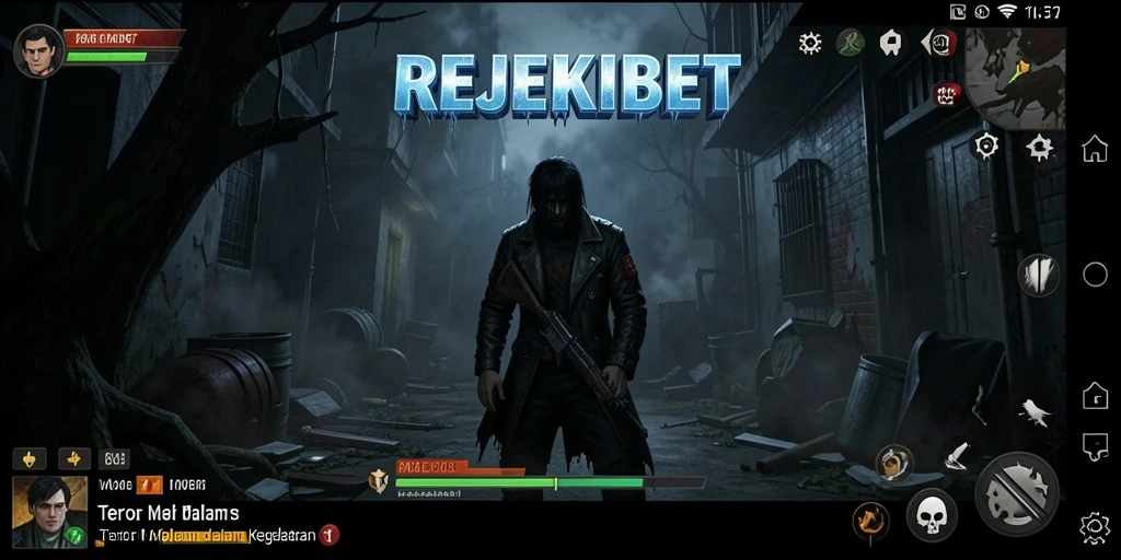 Tampilan gameplay menegangkan di dunia gelap dan misterius.