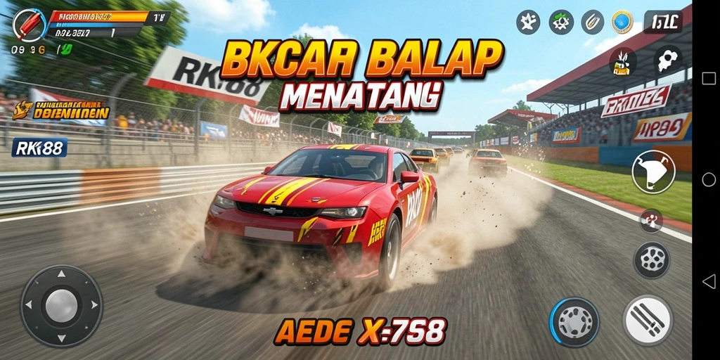 Tangkapan layar gameplay RK88 yang menunjukkan aksi balap yang seru.