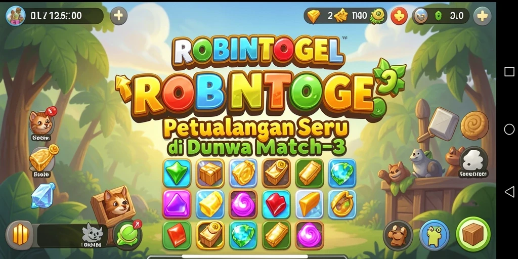 Tampilan gameplay yang menarik dari ROBINTOGEL, cocok untuk penggemar Match-3.