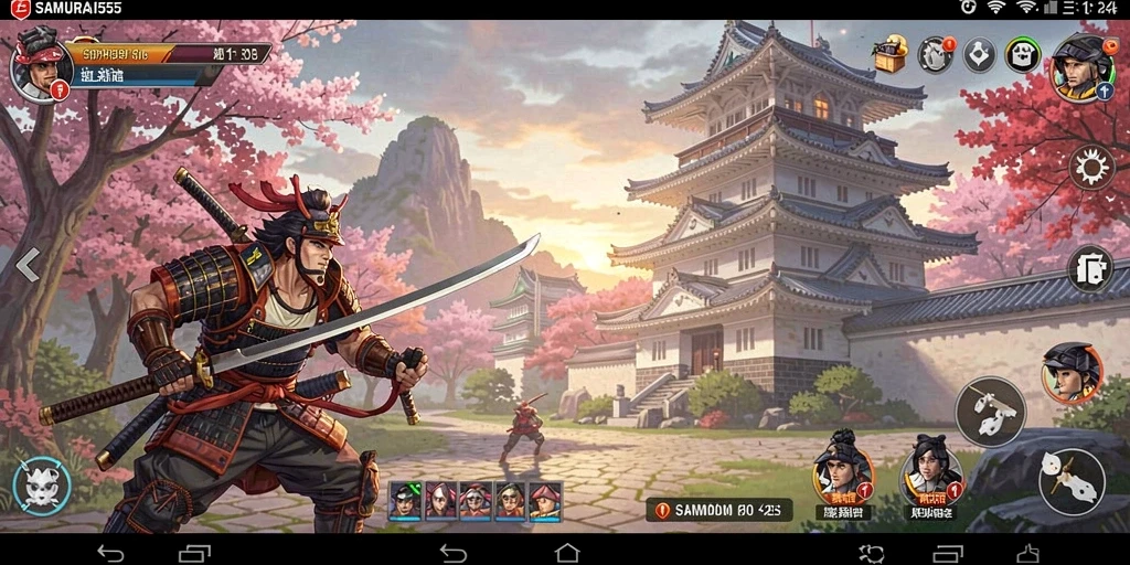 Tampilan menarik dari gameplay SAMURAI555 yang menyajikan pertahanan menara.