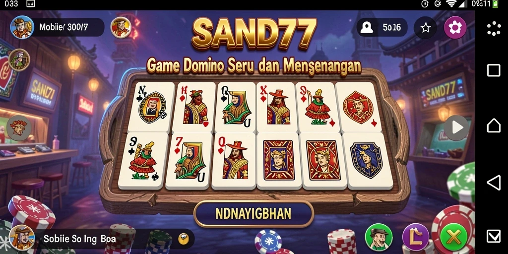 Screenshot gameplay SAND77 yang menunjukkan papan domino yang menarik.