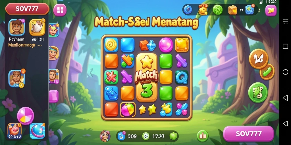 Gameplay menegangkan dari SOV777 saat mencocokkan item dalam level Match-3.